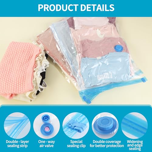 Vakuumbeutel, 12 vakuumbeutel für kleidung, 3 Größen (4+100 x 80, 4+80 x 61, 4+60 x 41) + 1 Vakuum-Handpumpe, vakuumbeutel für bettdecken für die Reise, vacuum bags for clothing zur Aufbewahrung