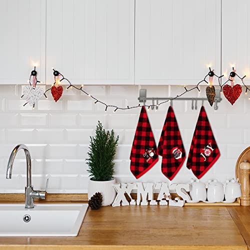 Mceast 3 Pack Christmas Hand Towels 14 X 25 Inch Cotton Towels Embroidered Christmas Bath Towels Red And Black Buffalo Plaid Hand Towels For Bathroom Kitchen Soft Washcloths For Drying, Cleaning #TOP6