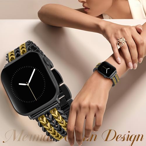 Image of Metal Band Compatible with Apple Watch Bands for Women 40mm 41mm 42mm 38mm 44mm 45mm 46mm 49mm, Dressy Stainless Steel Link Bracelet, Designer Strap for iWatch Series 11 /SE /10 /9 /8 /7 /6 /5 /4 /3 /2 /1 /Ultra
