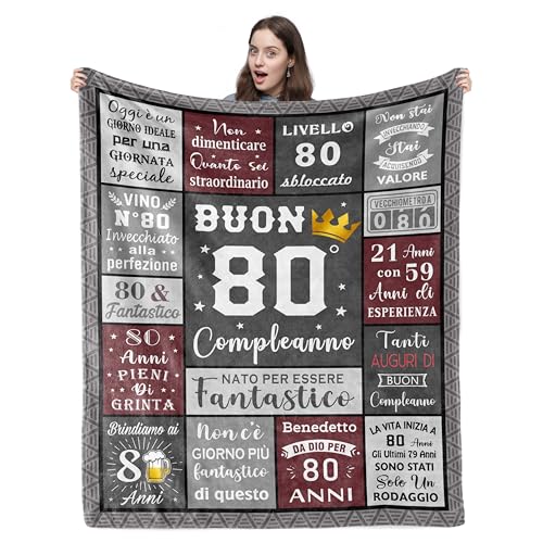 YESTUTI 80 Anni Compleanno Uomo, Regali per 80 Anni, Regali per 80°Compleanno 1945, Idee Regalo di 80 Papa Papà Nonno Fratello Compleanno, 80th Uomo Coperta 130X150CM