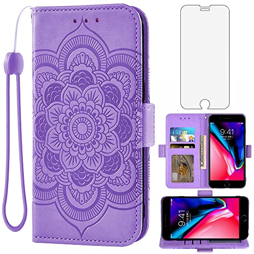 Asuwish Handyhülle für iPhone 7 Plus/8 Plus Hülle mit Glas Folie Schutzfolie Kartenfach Klappbar Leder Geldbörse Ständer i 7Plus 8Plus + 7+ 8+ Handy Hüllen Mandala Schutzhülle Cover Phone Case Lila Asuwish Handyhülle für iPhone 7 Plus/8 Plus Hülle mit Glas Folie Schutzfolie Kartenfach Klappbar Leder Geldbörse Ständer i 7Plus 8Plus + 7+ 8+ Handy Hüllen Mandala Schutzhülle Cover Phone Case Lila