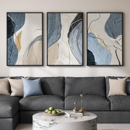 Large Blue Gray Abstract Canvas Art Set