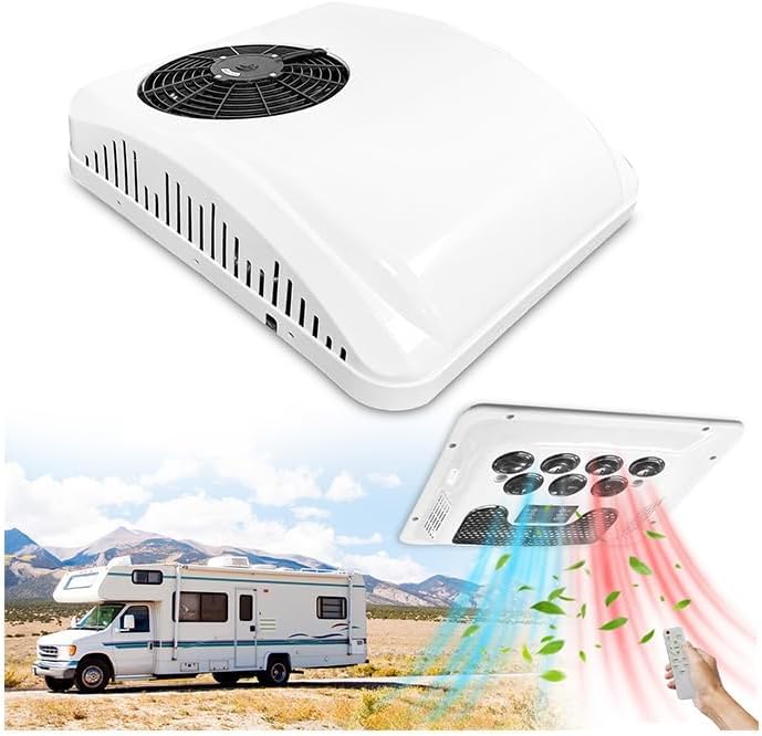 Treeligo 12V Rooftop DC Air Conditioner for RV - 10000 BTU 12 Volt AC, Ultra-Quiet, Heat and Cool, Low Power Consumption, Compact Design for Truck, Campers, Trailers, and Motorhomes