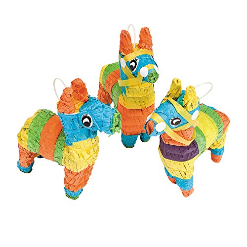 Fun Express - Mini Donkey Pinata Decorations (3pc) for Cinco de Mayo - Party Decor - General Decor - Pinatas - Cinco de Mayo - 3 Pieces