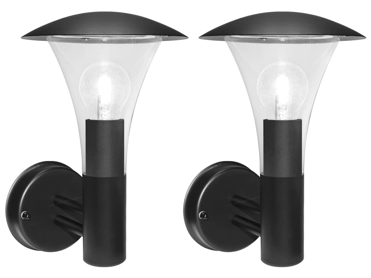 Long Life Lamp Company Black 2 X Outdoor Stainless Steel Wall Light Lantern Ip44 Garden Security Light Zlc049