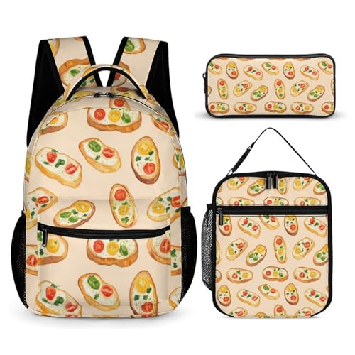 Crostini Pattern Funny Backpack Sets Lightweight 3Pcs Daypack Set with Lunch Box And Pencil Case for Women Men
