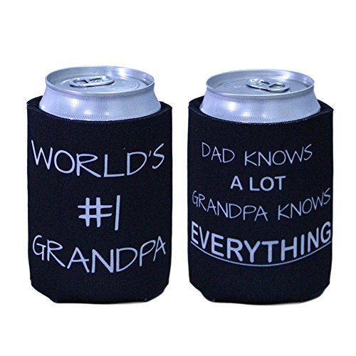 Tainada Neoprene Beer Beverage Drink Can Coolie Cooler Insulators (2 pcs,Double Sided Printing) + One Coaster (World's #1 Grandpa)