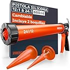 Presch Pistola Silicona 600 ml incl. 2 boquillas – pistola salchicha 24:1 & 12:1 para selladores y adhesivos (acrílico, silicona, PU) – Giratorio 360° con empuñadura antideslizante
