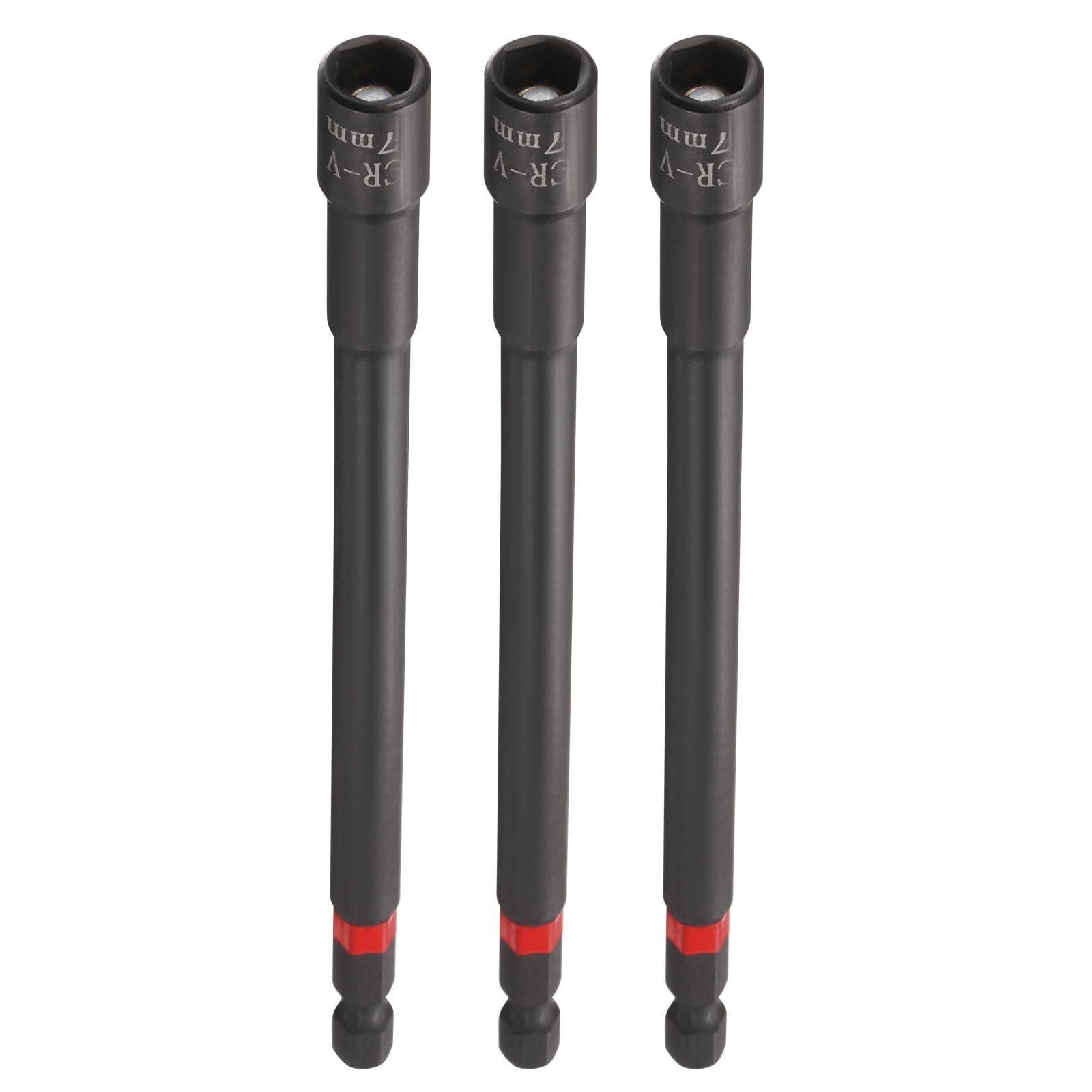 sourcing map 3pcs Nut Driver Drill Bit 7mm Metric Socket 1/4" Hex Shank 6" (150mm) Long Magnetic 6-Point Sockets Quick Change Phosphated CR-V Steel Bolt Setters for Power Drill Drivers, Black — image 1