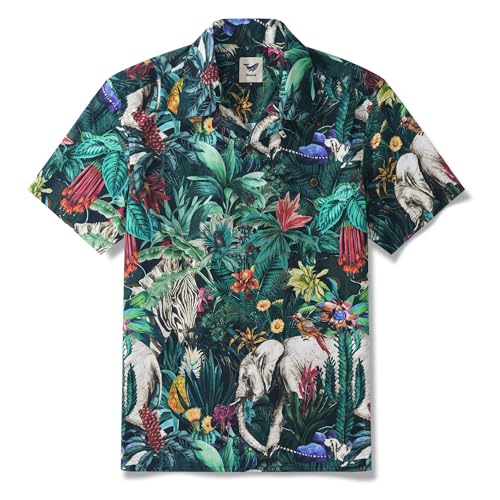 Men's Hawaiian Shirt 100 Cotton Jungle Enchantment Menagerie Camp Collar Short-Sleeve Aloha Beach Button-Down Shirts