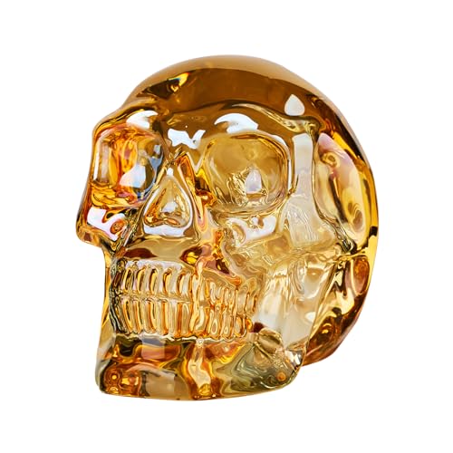 Zerelys Gold Crystal Skull Figurine Gift for Men Women, K9 Crystal Glass Skull Decor with Gift Box, Gothic Halloween Day of the Dead Paperweight Collectible for Desk Shelf Home(Gold)