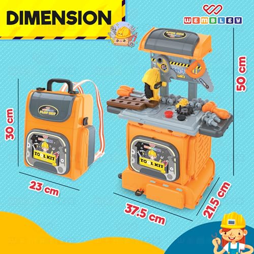 Image of Wembley Kids Tool Kit Set with Trolley & Toolbox | DIY Construction Pretend Play Tools for Boys & Girls 3-6 Years | Workshop Role Play Toy | Montessori Learning Gift for Kids Age 3, 4, 5, 6