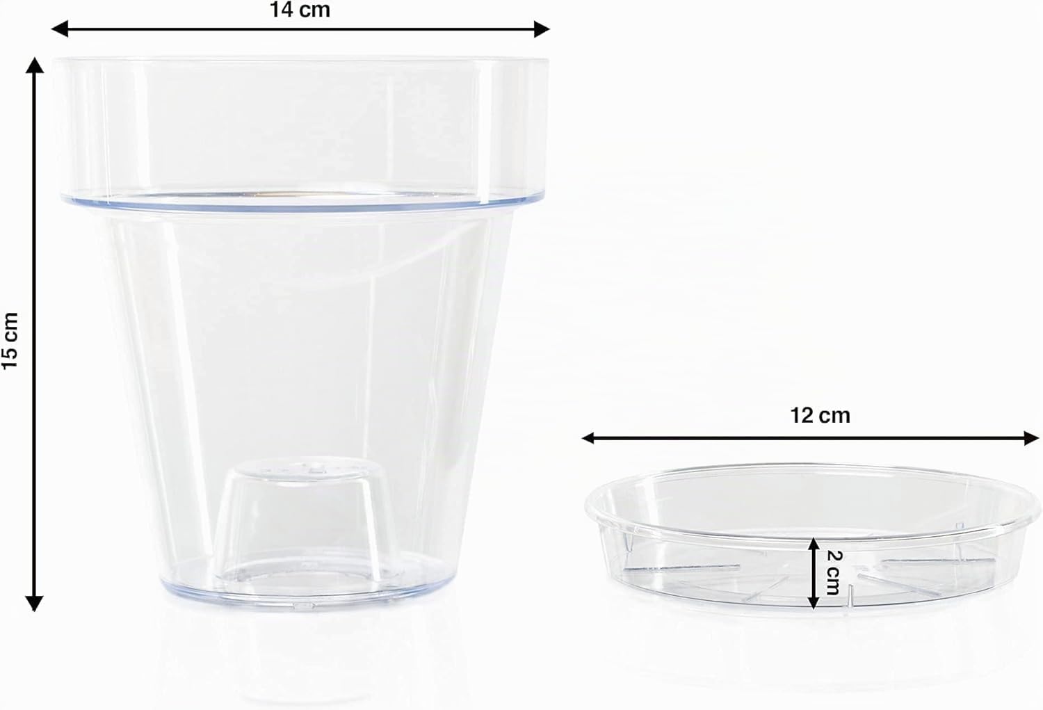 Lot de 3 Pot pour orchidées Transparent en Plastique avec Trous de Drainage et soucoupes (3 - Ø 14 cm)