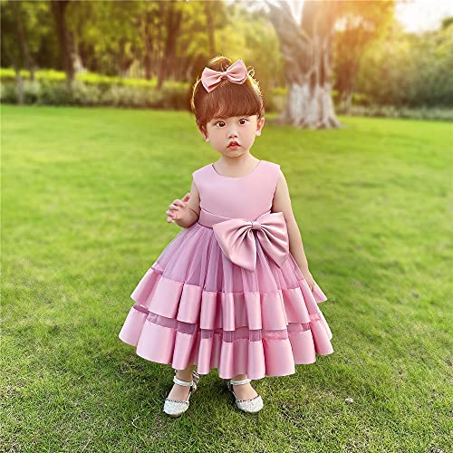 3M-6T Toddler Girl Bowknot Backless Tutu Gown Ruffle Lace Tulle Pageant Dress Baby Party Dresses With Headwear Dark Pink 80 #TOP5