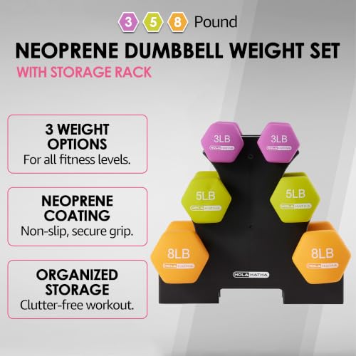 HolaHatha Neoprene Dumbbell Weights Set with Rack, 32 Lbs, Multicolor - image 2