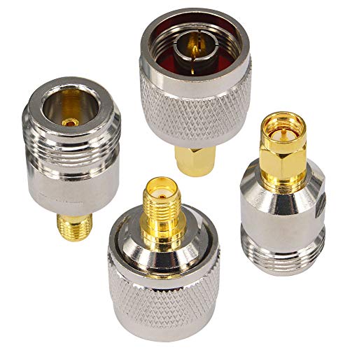 Boobrie 4PCS Kit de Connecteur Type N vers SMA Adaptateur N Mâle/Femelle à SMA Mâle/Femelle Fiche Connecteur pour Antenne CB, Radio, Antenne WiFi Routeur...