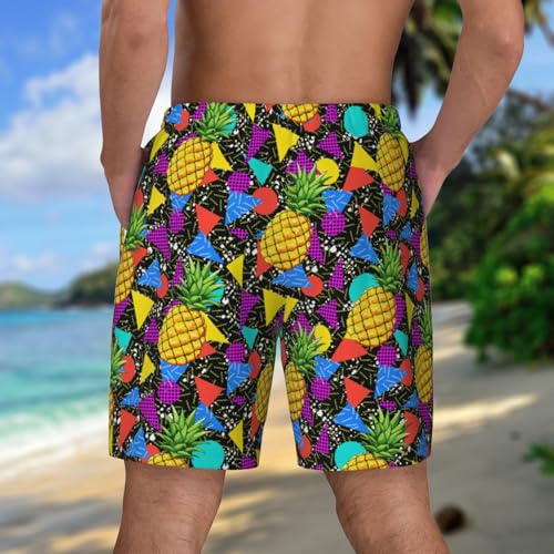 2 in 1 Mens Swim Trunks with Compression Liner 80s Pineapples 90s Quick Dry Party Beach Shorts with Zipper Pockets4