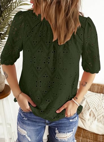 BETTE BOUTIK Womens Lace Tops 2025 Trendy Long Short Sleeve Eyelet Embroidered Dressy Casual Blouse Shirts