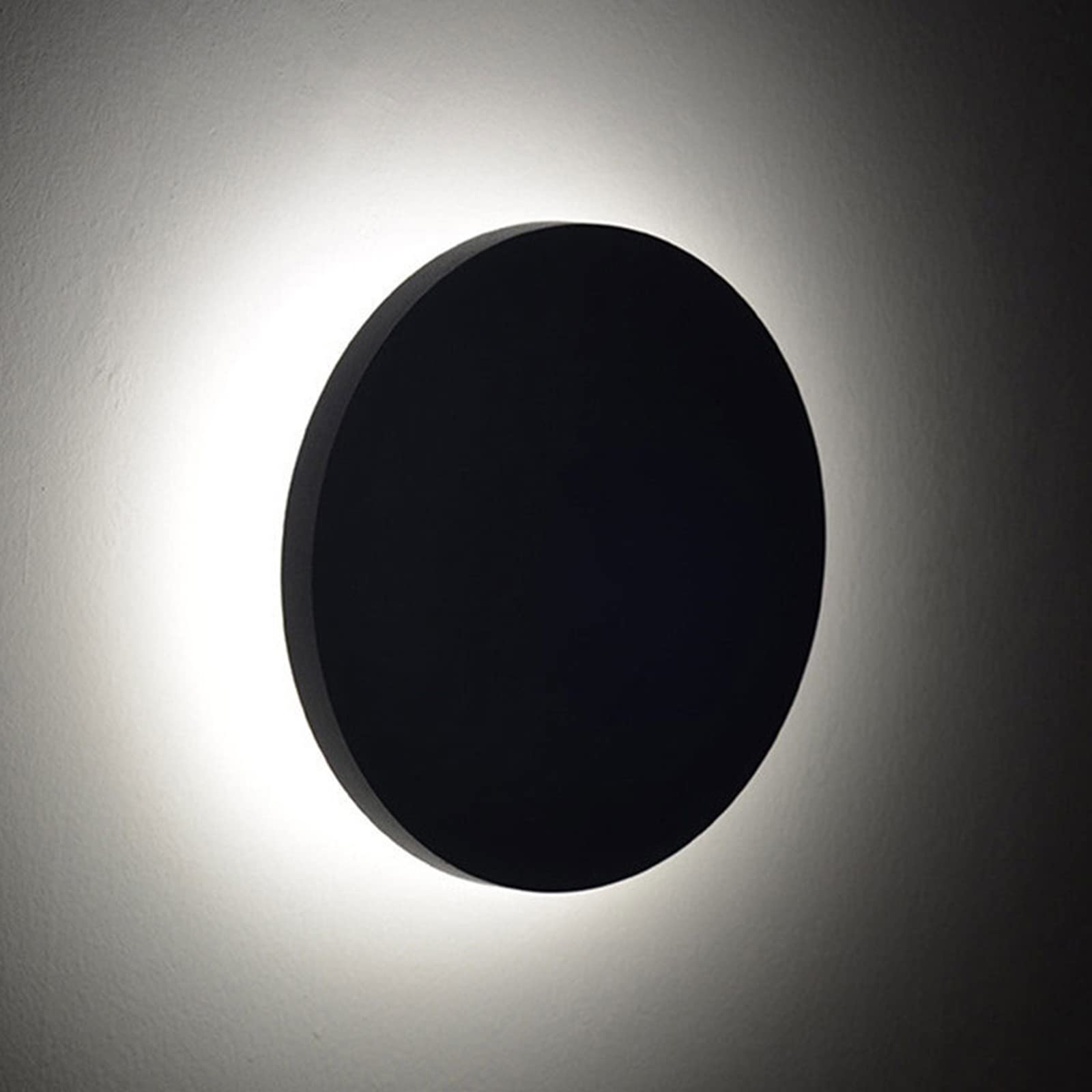 Modern Round Macaron LED Wall Light Sconce for Bedroom Living Room Stairs 30cm Black 18W Mini Metal Indoor Wall with 3 Colour Light Options