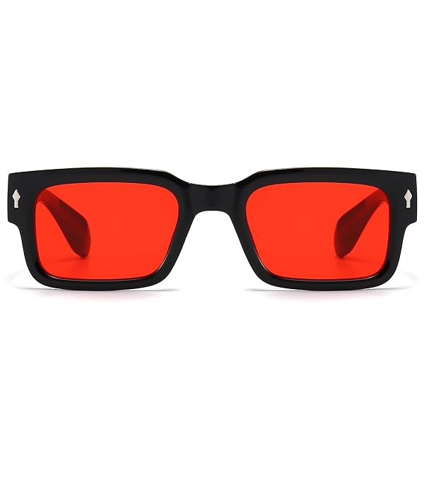 EYLRIM Square Frame Sunglasses for Women Men Trendy Chunky Rectangle Sun Glasses Black Shades UV400 Protection(A11 Black/Red) by EYLRIM - Used condition - Image 3