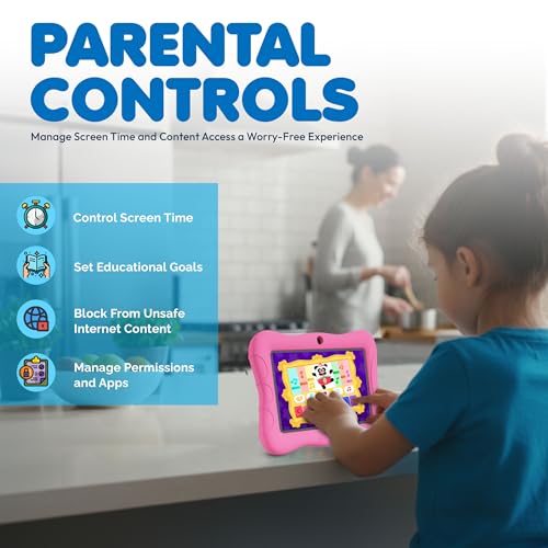 Image of Contixo 7 inch Kids Tablet - V9 Android Tablet and Sleeve Bag Bundle with 14+ Academy Games and Educational Apps, 32GB, Dual Cameras, Parental Control, Perfect for Back to School, Pink