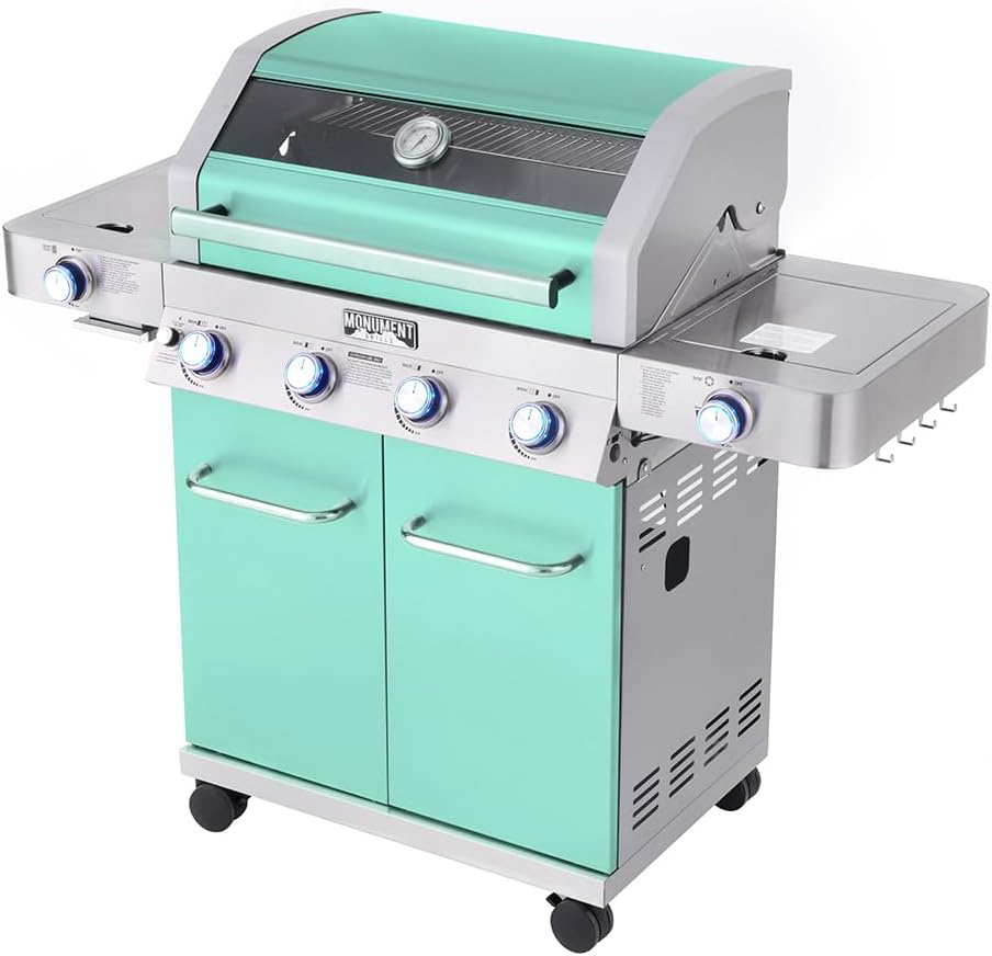 Monument Grills 4+2 Burner Propane Gas Grill 700 sq.in. Stainless Steel Outdoor Grill Built-In Thermometer, Clearview® Lid, Infrared Side Sear Burner & Side Burner