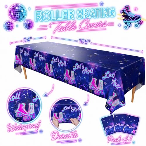 Image of Blue Orchards Roller Skating Table Covers (Pack of 3) - 54 inchx108 inch XL - Roller Skater Birthday Decorations, Roller Skate Party, Tablecloth, Skate Table Covers, Roller Skating Theme
