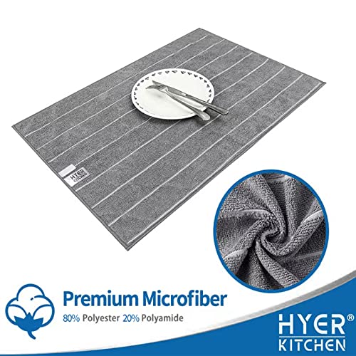 Hyer Kitchen Microfiber Kitchen Towels - Super Absorbent, Soft And Thick Dish Towels, 8 Pack (Stripe Designed Grey Colors), 26 X 18 Inch #TOP1