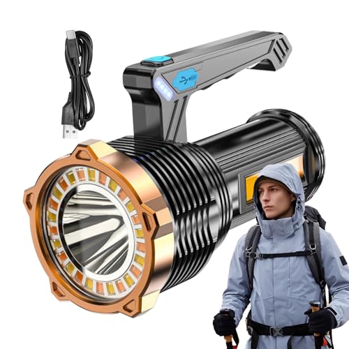 Linterna recargable súper brillante, linterna fuerte,Torcha de linterna de viaje - Herramienta de iluminación al aire libre de bolsillo, antorcha portátil con luz lateral para acampar el ciclismo