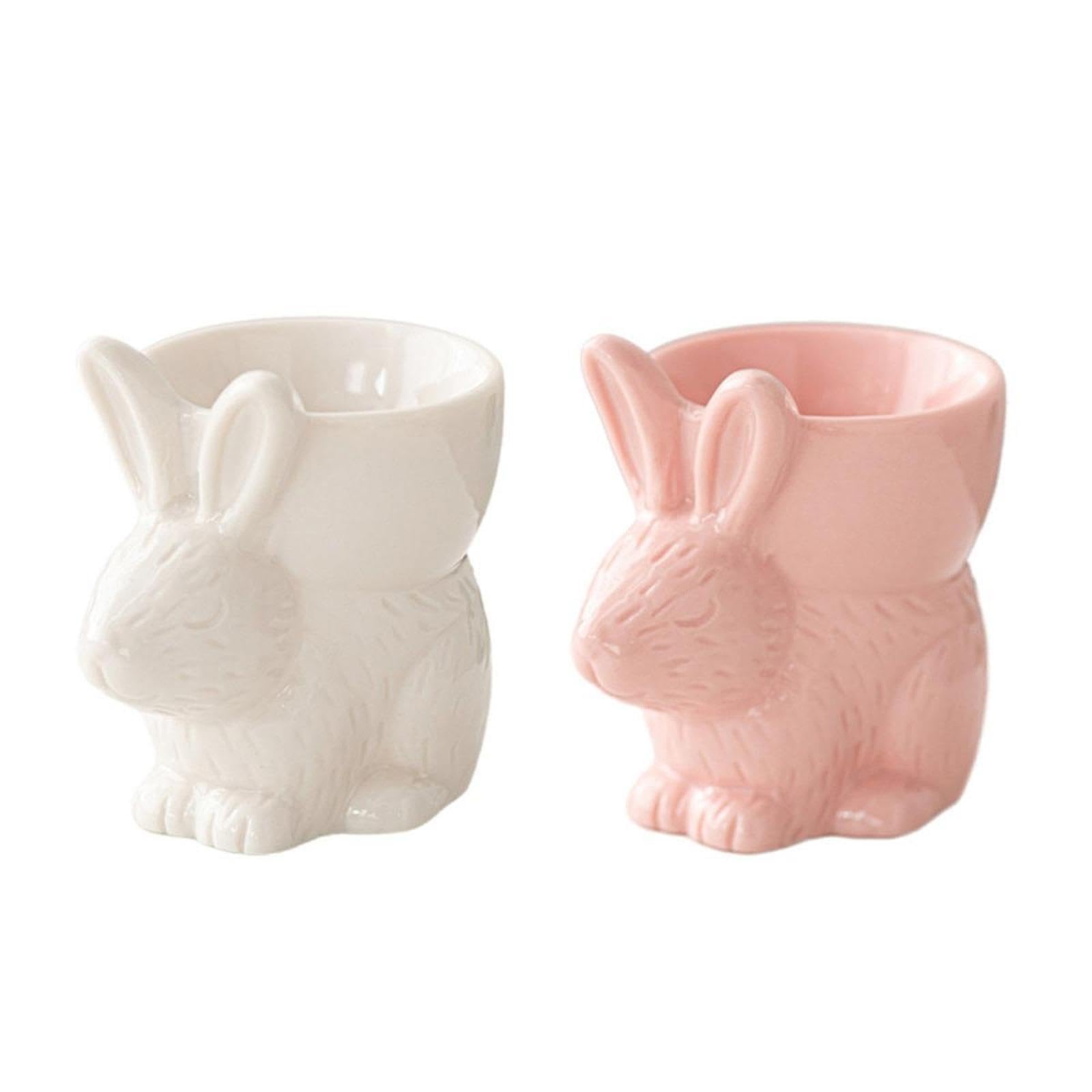 Gralara Huevera Decorativa de Cerámica con Forma de Conejo Sostenedor de Huevo Portahuevos Práctico para Mantener Huevos Durante La Comida, 5 Piezas