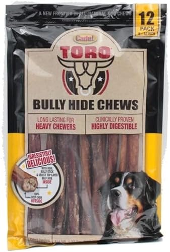 Cadet Toro Bully Hide Sticks All-Natural Dog Chews, 9"-12" (Pack of 12)