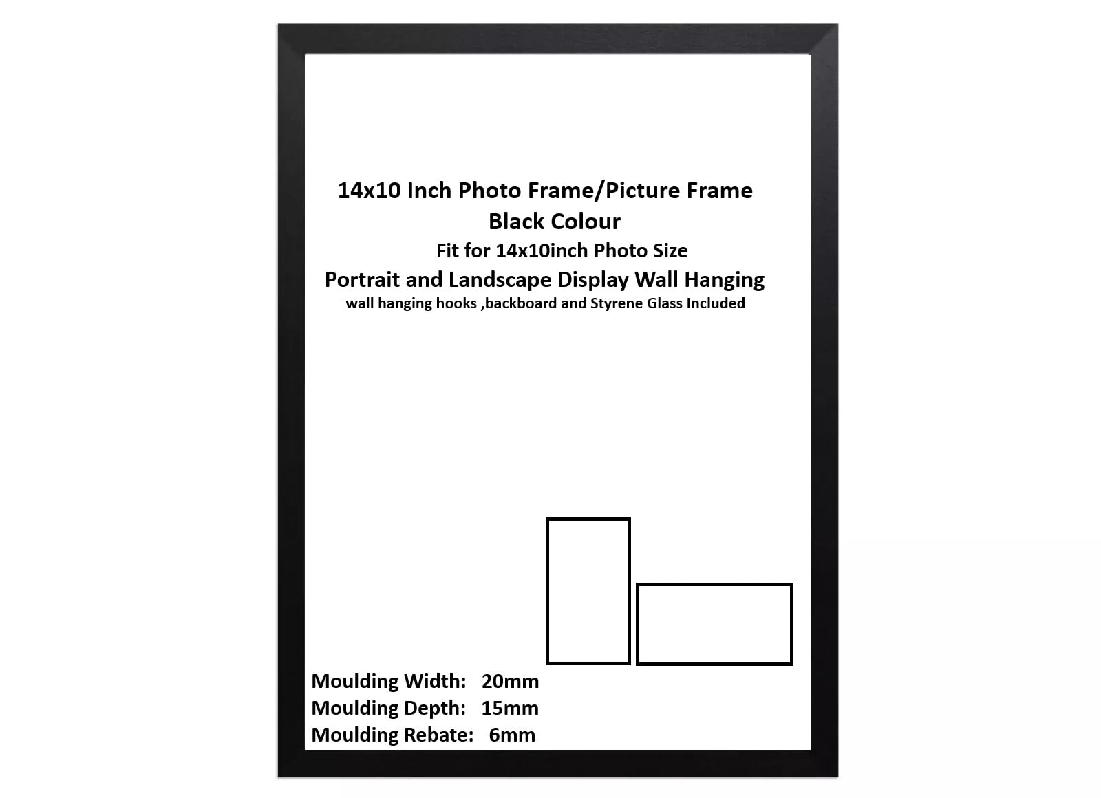 DECORO 14x10 inch Photo Frame, Black Wood Finish, Picture Poster Frame, Portrait and Landscape Display Picture Frames (Black, 14x10 inch)