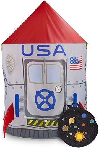 Imagination Generation Space Adventure Roarin’ Rocket Play Tent with Milky Way Storage Bag – Indoor/Outdoor Children’s Astronaut Spaceship Playhouse, Great for Ball Pit Balls and Pretend Play