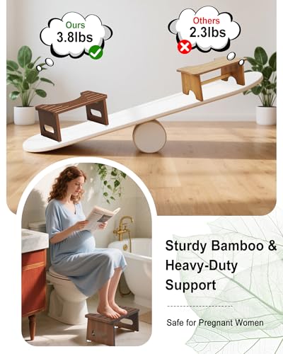 Image of Foldable Toilet Stool, 7 Inches Bamboo Toilet Stool Squat for Adults, Collapsible Poop Stool for Bathroom, Potty Step Stool with Non-Slip Strip (Tawny)