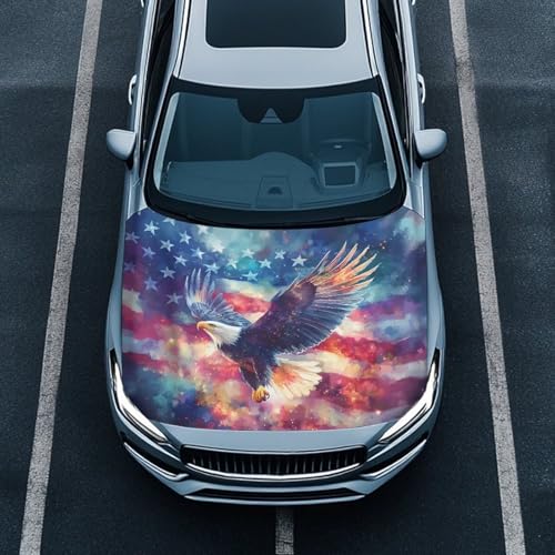 Image of American Flag Eagle Truck Hood Wraps for Cars Hood Wrap Protector Washable Car Hook Elastic Fabrics Can be Washed Hook Wraps
