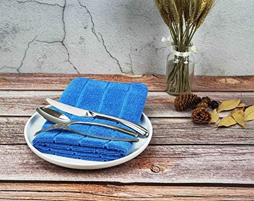 gryeer Microfibre Tea Towels, Super Absorbent, Extra Large and Thick Kitchen Towels, Stripe Designed, 50 x 70 cm, Pack of 8, Blue