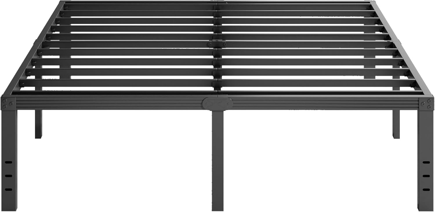 18 Inch High Metal King Size Bed Frame with 6 Pcs Metal Mattress Slide Stopper