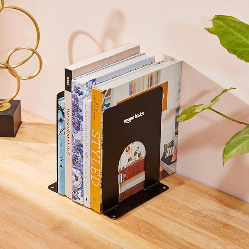 Image of Amazon Basics MS Metal Bookend for Office, Home, Bedroom | Set of 2 | Black
