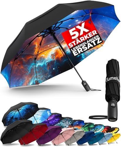 TUMELLA Stärkster windfester Reiseschirm (kompakt und hochwertig), kleiner, robuster, aber leichter, tragbarer und automatisch zusammenklappbarer Regenschirm, langlebiger Premium-G