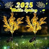 Neporal Solar Lights Outdoor Decorative 2PK, 7-Stems Golden Solar Flowers Outdoor Waterproof for Garden, Yard, Patio,Flower Pots - Gardening Gifts for Women