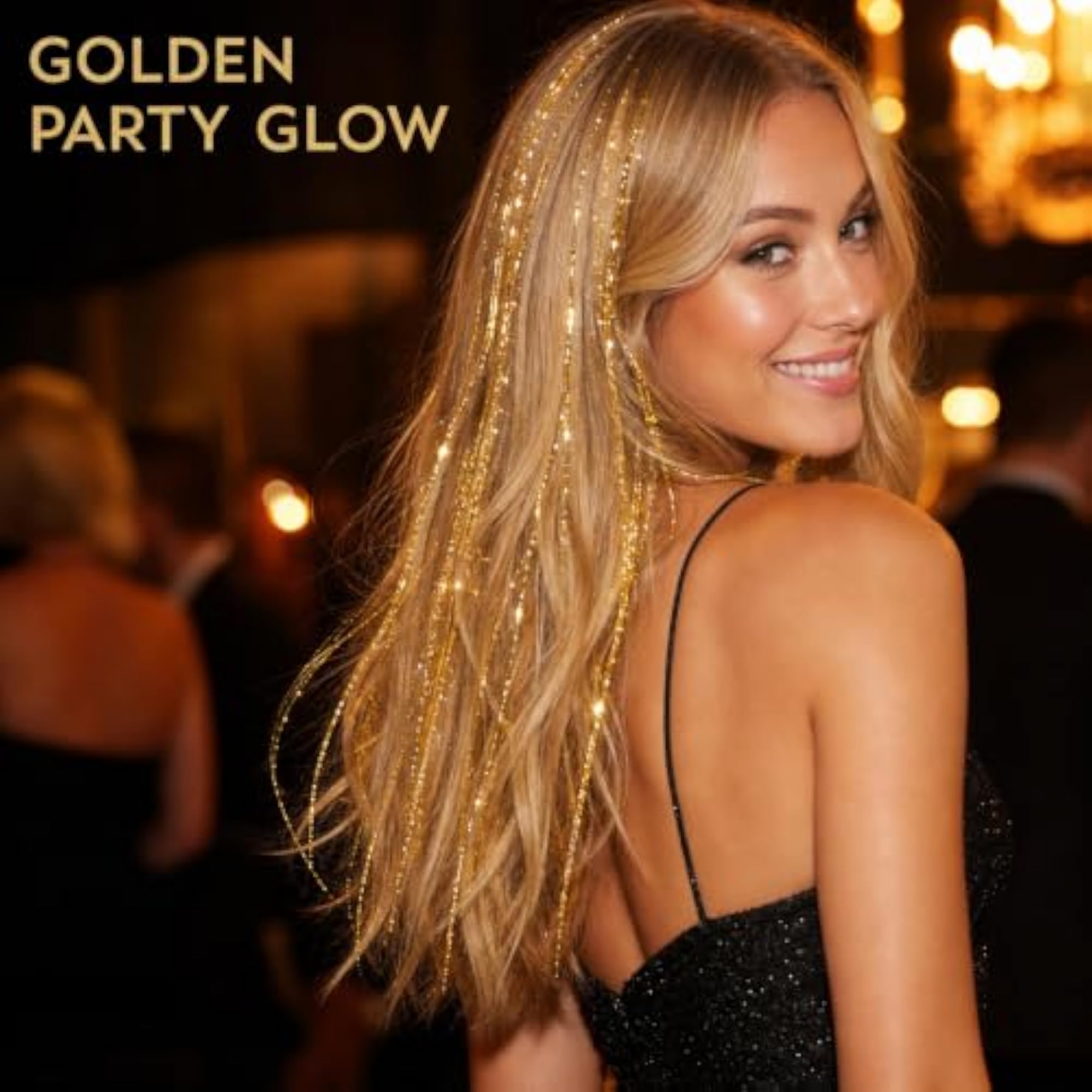 12Pcs Gold & Multicolor Clip-in Hair Tinsel Extensions