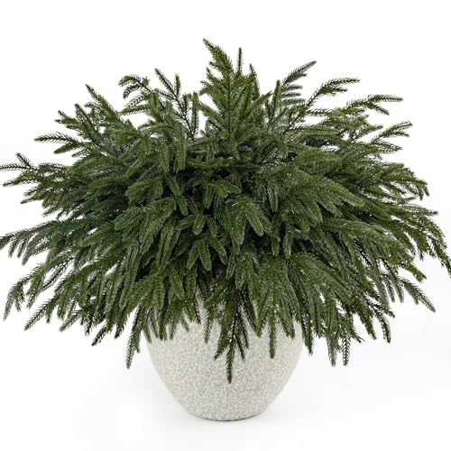 16 Pcs Christmas Norfolk Pine Branches Real Touch Stems Xmas Decorations