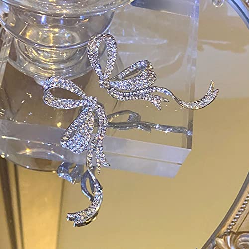 Sparkly Earrings Rhinestone Bow Earrings For Women Silver Prom Earrings Dangling Wedding Jewelry For Bride Earrings (Silver-01) #TOP5