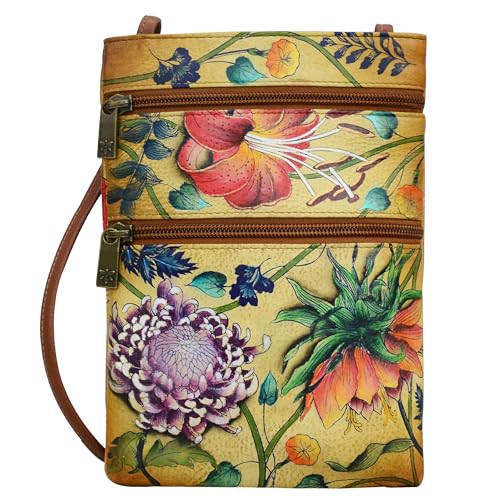 Image of Anuschka Women's Leather Crossbody Bag - Hand-Painted Genuine Leather Handbag with Pockets for Everyday Use - 448