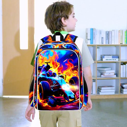 Image of 3Pcs Cars Backpack for Boy, 17 inch Bookbag for Elementary Preschool Kindergarten, Kids Fire School Backpacks with Lunch Box (Red)