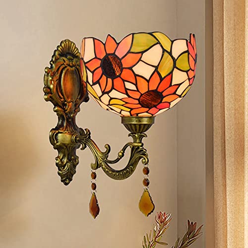 GAUUA Lámpara De Pared Estilo Girasol Estilo Tiffany, Vidrieras, Lámpara De Pared para Pasillo, Retro, Vintage, para Mesita De Noche, Pasillo, Entrada, Balcón, Regalo