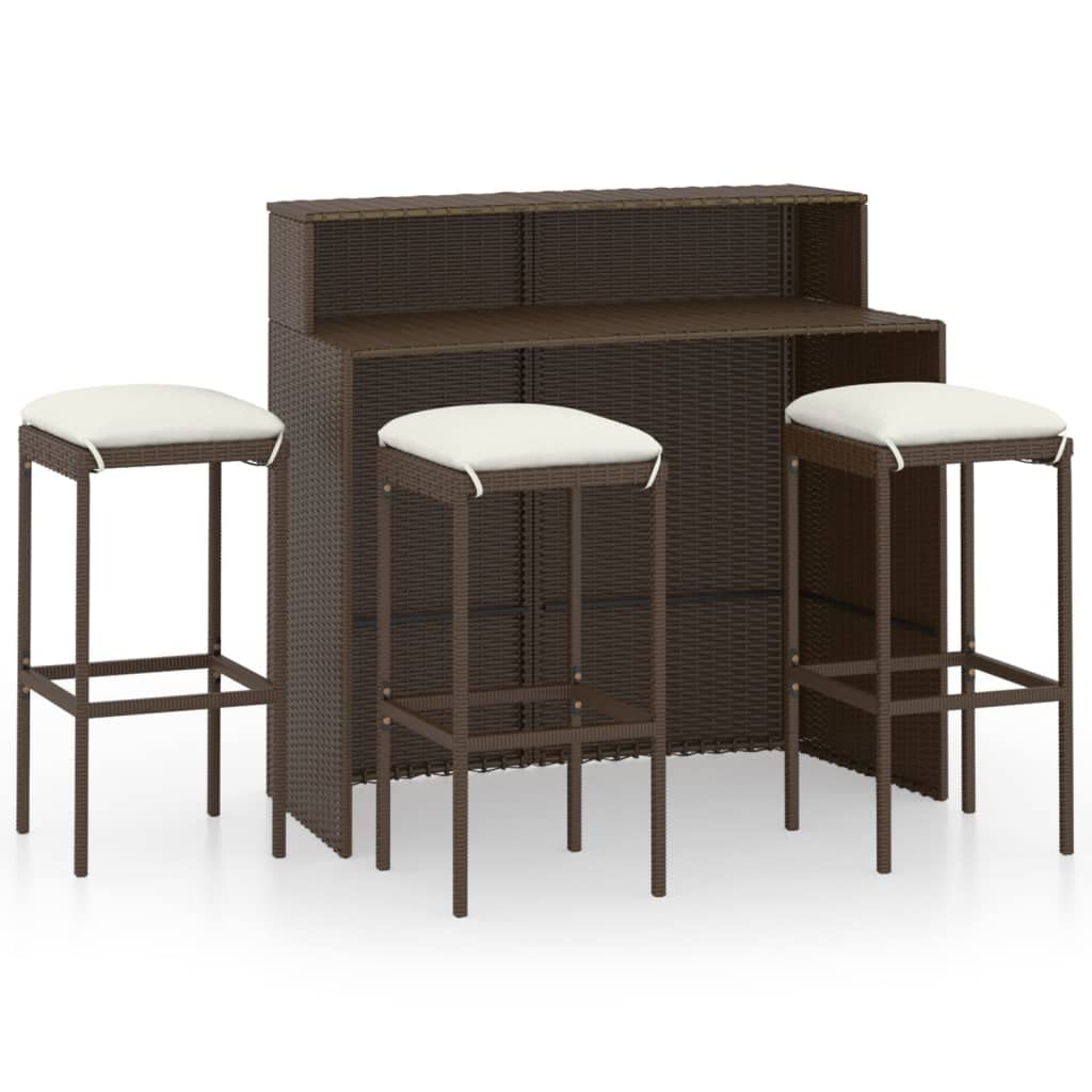Set di 4 bar da giardino con cuscino, colore marrone, set di mobili da giardino, per giardini, terrazze e balconi