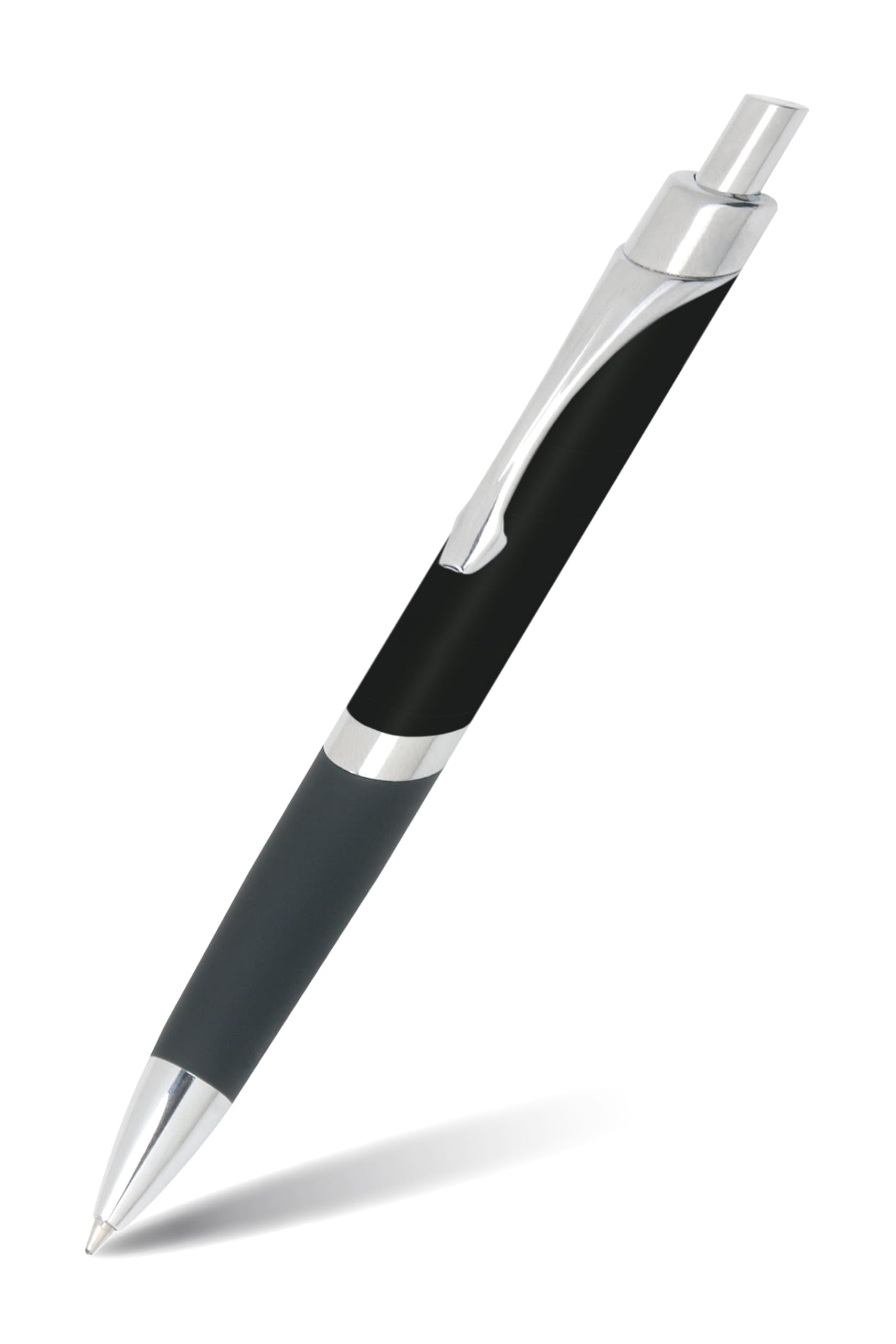 Online ballpoint pen Sporty Black, noble biro, retractable ball pen made of aluminum, replaceable refill, blue writing color