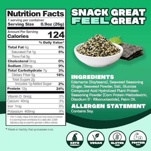 Image of Where You Bean Edamame Beans Snack (Seaweed Furikake) - Crunchy and Dry Roasted Edamame Beans - High Protein Snacks, Keto and Vegan Healthy Snacks for Adults & Low Carb Asian Snack 0.9 oz (Pack of 8)