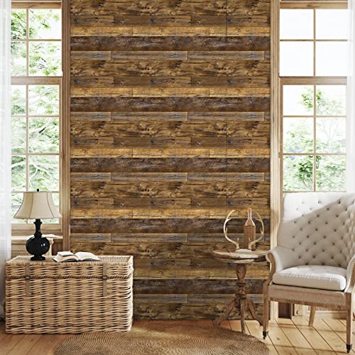 Abyssaly Klebefolie möbel holzoptik Möbelfolie selbstklebende folie holz tapete 90cm X 300cm Braun Vintage Streifen Folie Wasserdicht Wandtapete für Möbel Wände Schränke Küche Tische